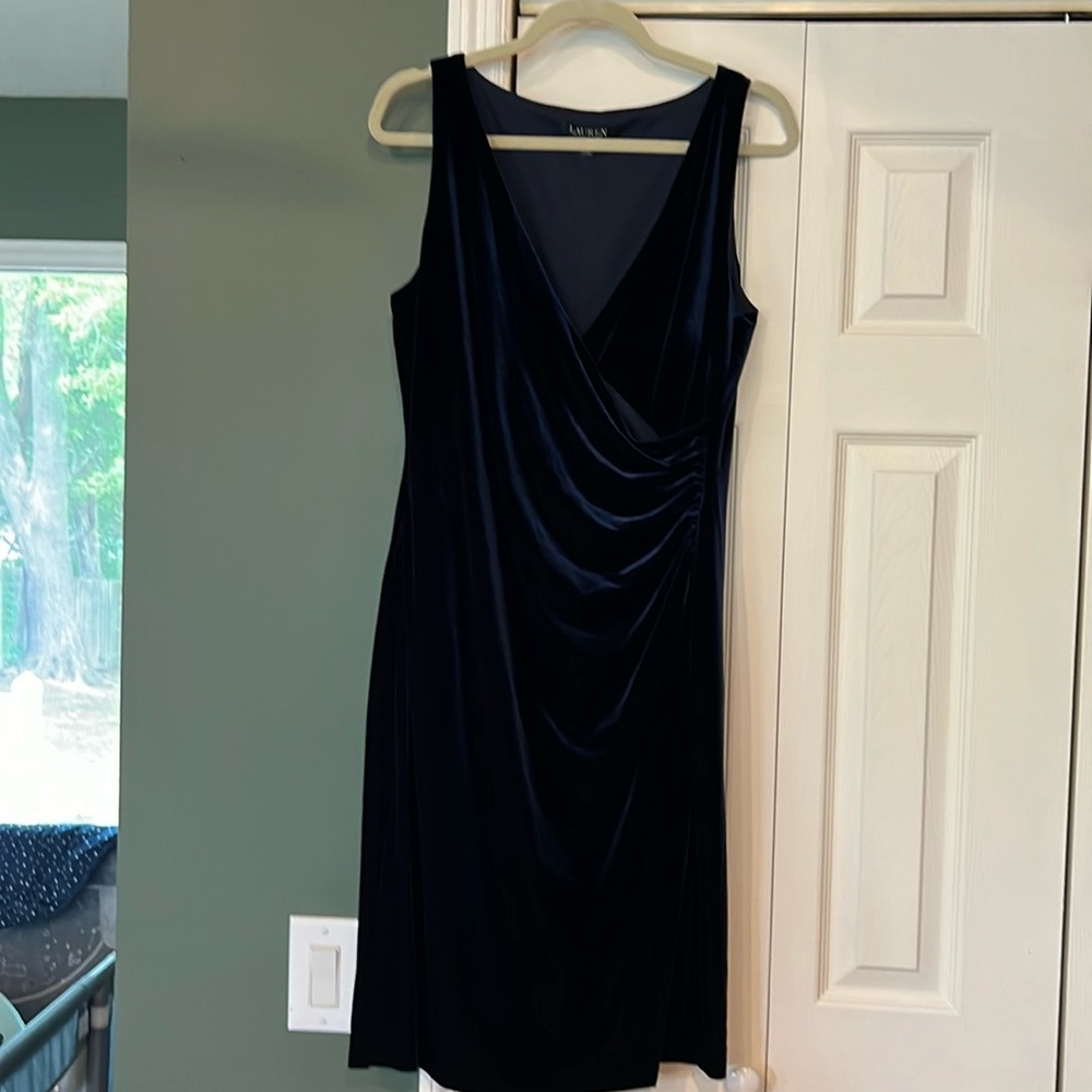 Ralph Lauren velvet stretch blue cocktail dress